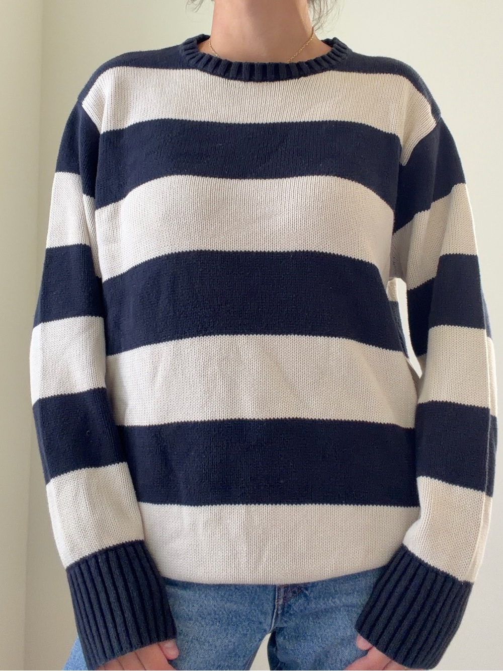 Brandy Melville Black & Cream Striped Crewneck Sweater